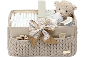 LUKJOJO Luxurious Baby Diaper Caddy, Nursery Storage Basket for Newborn Essentials, Travel Baby Basket for Diapers Baby Wipes, Organizer Tote Bag Storage Bin, Baby Shower Gifts(Beige)