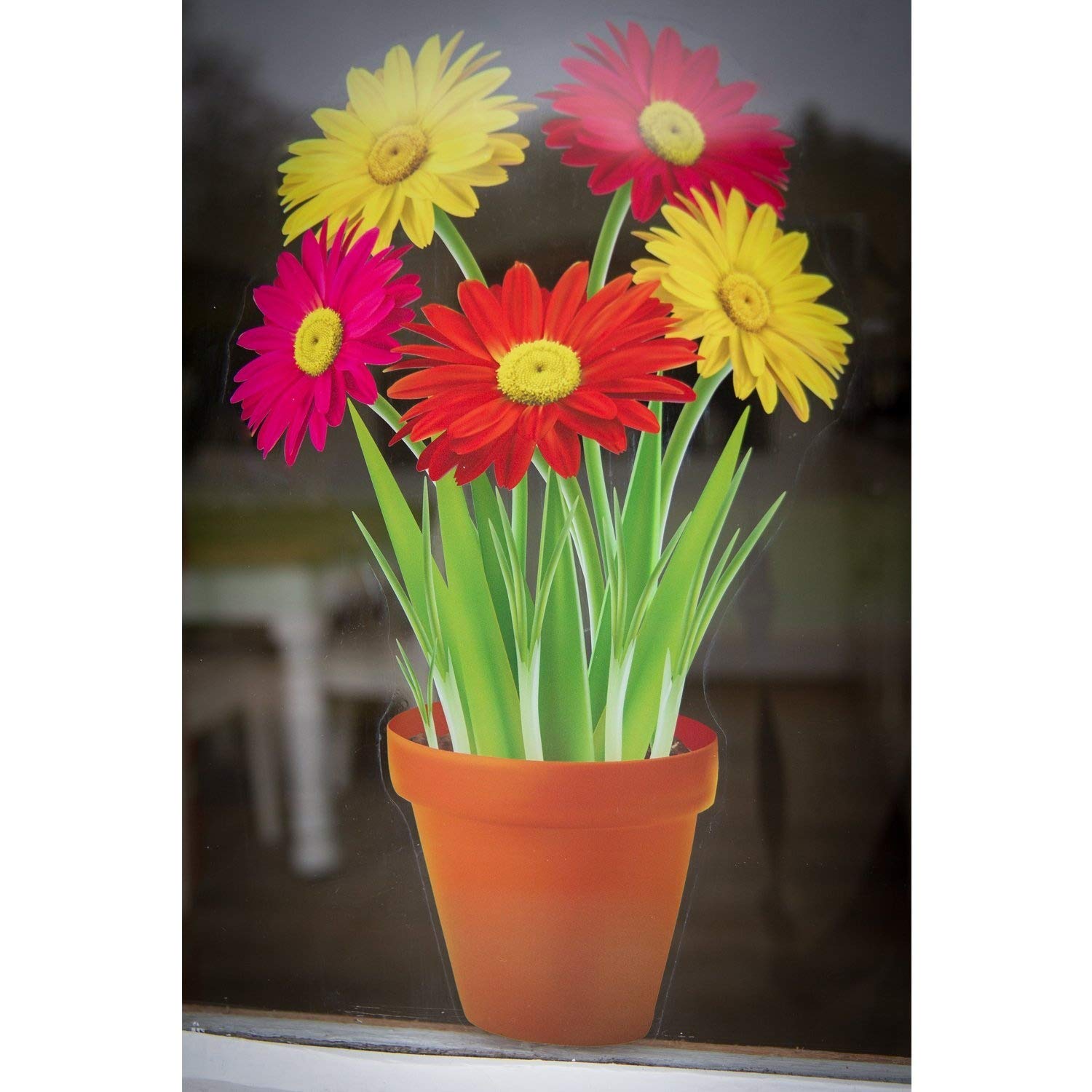 Small Gerberas in a Pot Flower Window Sticker - Static Cling Windows Decoration or Garden Decor for Greenhouse — image 1