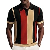 PJ PAUL JONES Mens Knitted Polo Shirts Short Sleeve Vintage Striped Shirt Casual Golf Polo Summer Vacation Beach Tops