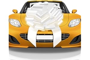 Mata1 Big Car Bow (White, 23 inch) Giant Gift Bows, Big Bow for Car, Big White Bow, Large Car Bow, Big Gift Bow, Car Pull Bow, Huge Car Bows, Car Ribbon Bows with 26 Loops and 4 Stickers