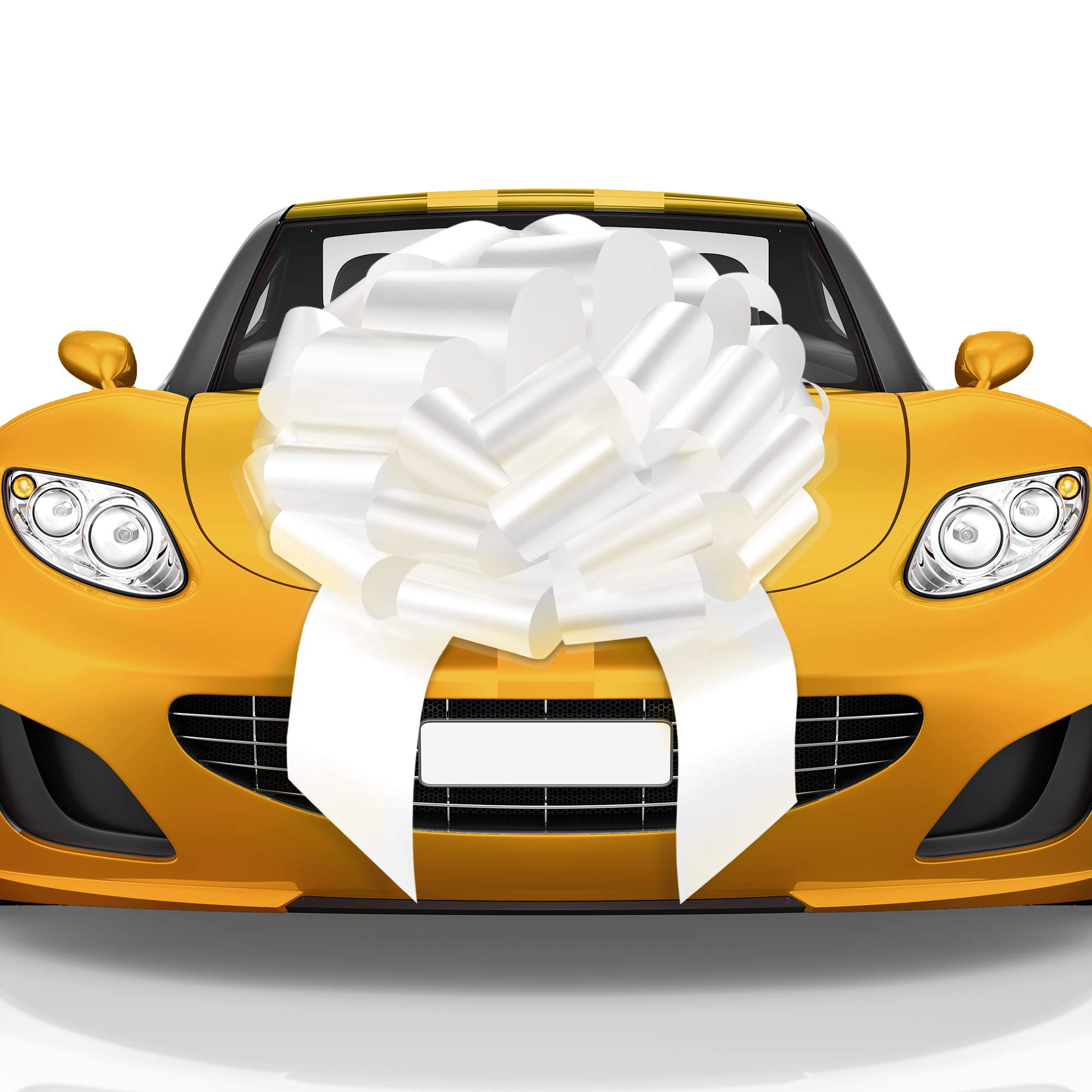 Mata1 - Huge Car Bow - White, 23 inch / 58 cm - Big Gift Wrapping Bow for Large Gift Decoration, Giant Indoor/Outdoor Bow with 2 Ribbon Tails and 4 Stickers (No Magnets that Scratch) — image 1
