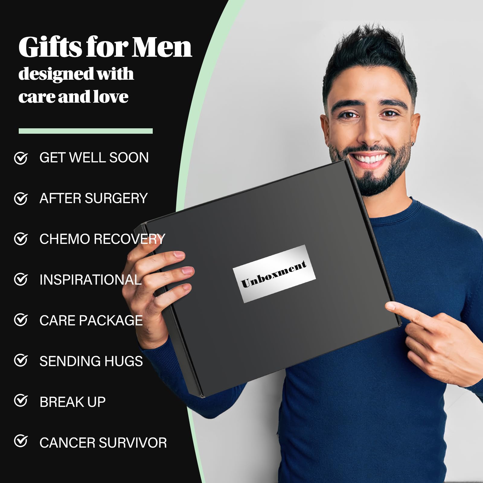 UNBOXMENT Care Package for Men Sick Friend, Get Well Soon Gifts Basket for Man, Feel Better After Surgery Recover, Thinking of You Sending Hugs Box