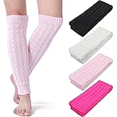 Syhood 4 Pairs Cable Knit Leg Warmers Women Winter Knitted Crochet Knee Boot Stockings Cuffs Long Legging Socks(Black,White,Rose Red,Pink,Classic)