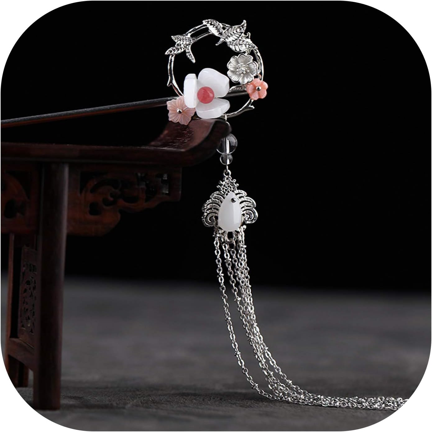 Ethnic Handmade Shell Flower Metal Tassel Beads Hair Sticks Chinese Traditional Crystal Hairpin For Women Hair Jewelry Accessory,Metal Hair Stick 11