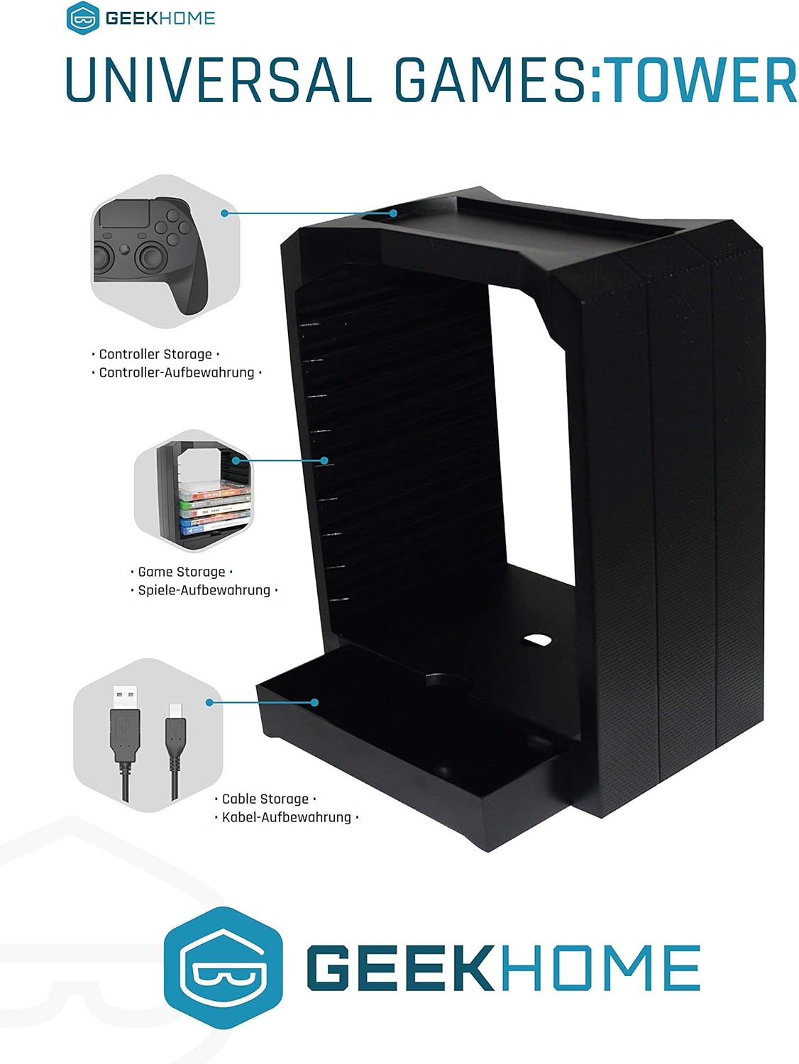 Geekhome Universele Games Storage Tower Voor Maximaal 10 Games Extra Vak Voor Accessoires Opbergmogelijkheid Voor Controller Geschikt Voor Playstation 5 Xbox Series S X Xbox One Ps4 Ps3 Blu Rays Amazon Nl