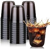 100 Pcs Black Plastic Cups, 12oz Disposable Stemless Wine Glasses for Cocktail Cute Clear Cocktail Wine Glasses Black Party C