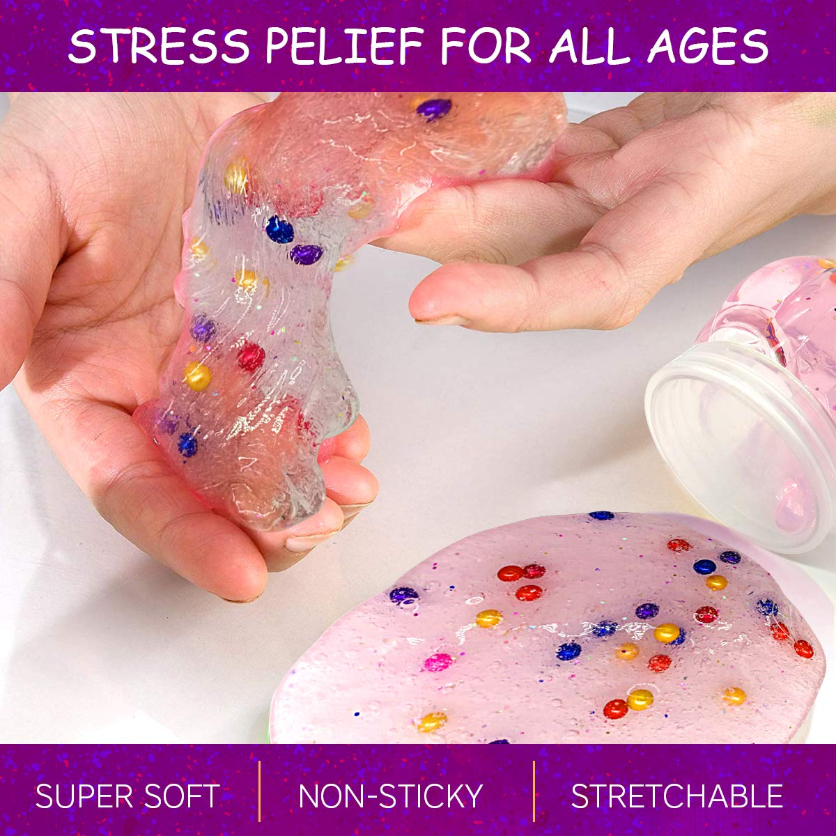 Lilizhou Clear Crystal Mud Toy Putty Making Kit for Kids and Adults, Stretchy Slime Stress Relief for girls, Super Soft and Non-Sticky, 2 Pack