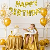 TONIFUL Gold Happy Birthday Balloons Banner 16 Inch Foil Letters with Straw view 6