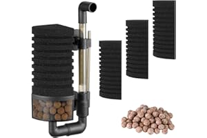 Carefree Fish Aquarium Filter Sponge Fish Tank Quiet Bubble Filter with 3 Sponges and 1 Bag of Filtered Ceramic Balls for Salt Water and Fresh Water(not Included Air Pump)