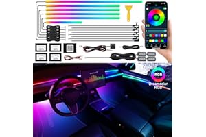 MAODANER Dreamcolor Acrylic Interior Car LED Strip Light with Wireless APP, RGB 18 in 1 with 175 inches 593 LEDs Fiber Optic Ambient Lighting Kits, 16 Million Colors Sound Active Function Car Neon Lights