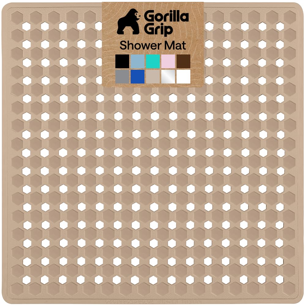 GORILLA GRIP Patented Bath Tub Shower Mat, 35x16 Washable Bathtub Floor Mats, Suction Cups and Drain Holes to Keep Tubs Clean, Yellow Opaque