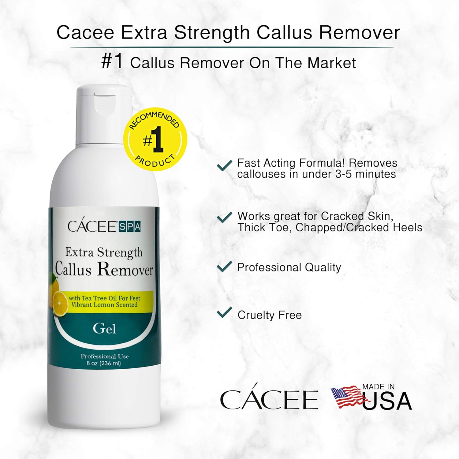 Cacee Callus Remover for Feet 8oz, Gel Formula with Tea Tree Oil & Lemon Scent, Works Great with Foot Scrubber, Foot File, or Pumice Stone, Callous or Corn Remover : Beauty