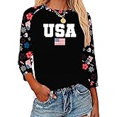 American Flag Shirts for Women Patriotic Tshirts 4th of July Shirt Girls USA Outfits Stars Stripes Tee Tops