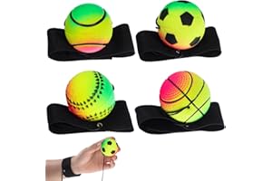 jojofuny 4 Pcs Wrist Return Ball, Sports Wrist Balls, Wrist Band Ball, Rebound Sports Wrist Exercise Balls, Rebound Balls with Wristband, for Teens Adults Wrist Exercise Play