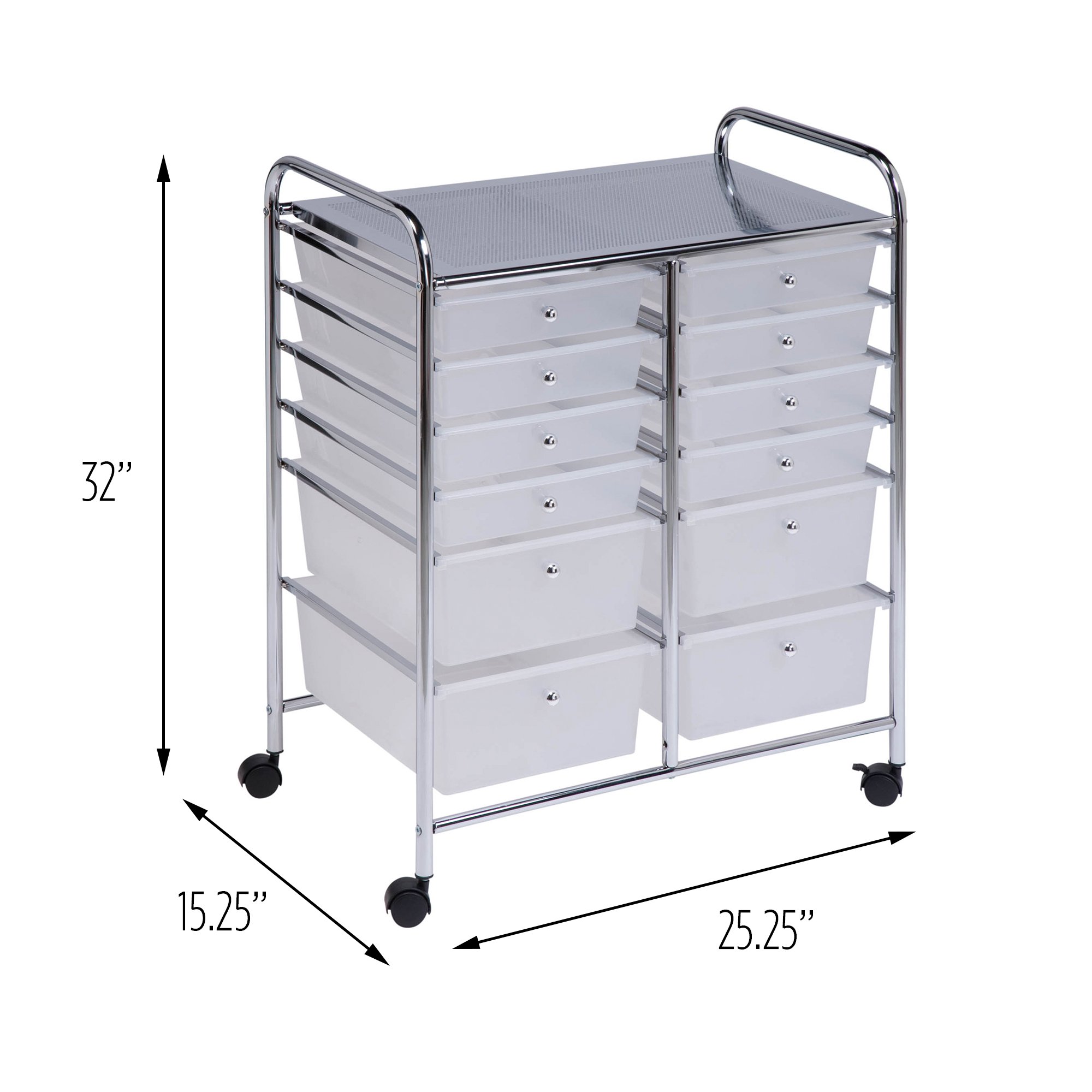 HoneyCanDo Rolling Storage Cart and Organizer with 12 Plastic Drawers