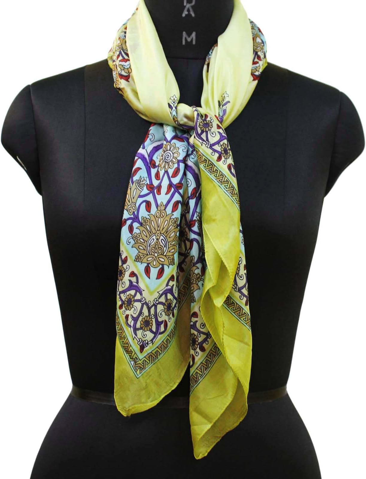 Pure Silk Scarf Light Weight Scarves Summer Wrap Fashionable Stole Floral Printed Green Hijab Indian Women's Neck Scarves 34”x34” Hijab Clothing