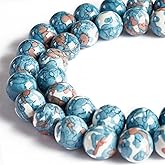 100pcs 8mm Blue Rain Flower Beads Natural Gemstone Beads Round Loose Beads for Crafting and Jewelry Making