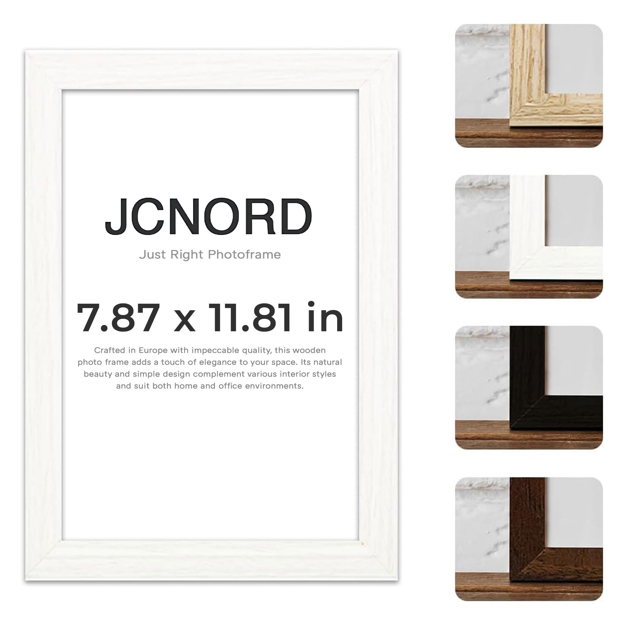 JCNORD White MDF Wooden Picture Frame 8x12 inches (20x30 cm) with Shatterproof Acrylic Glass | Modern Photo Frame for Walls and Tables