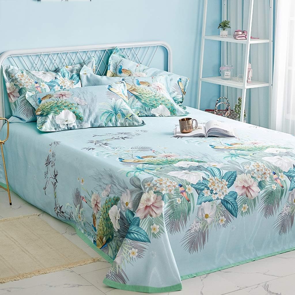 Slow Time Shop Summer Sleeping Mat three-piece Printing Ice Silk Soft Bed Sheet Foldable Washable Cooling Summer Sleeping Pad Air Conditioning Room Bed Sheet Cover Bedding