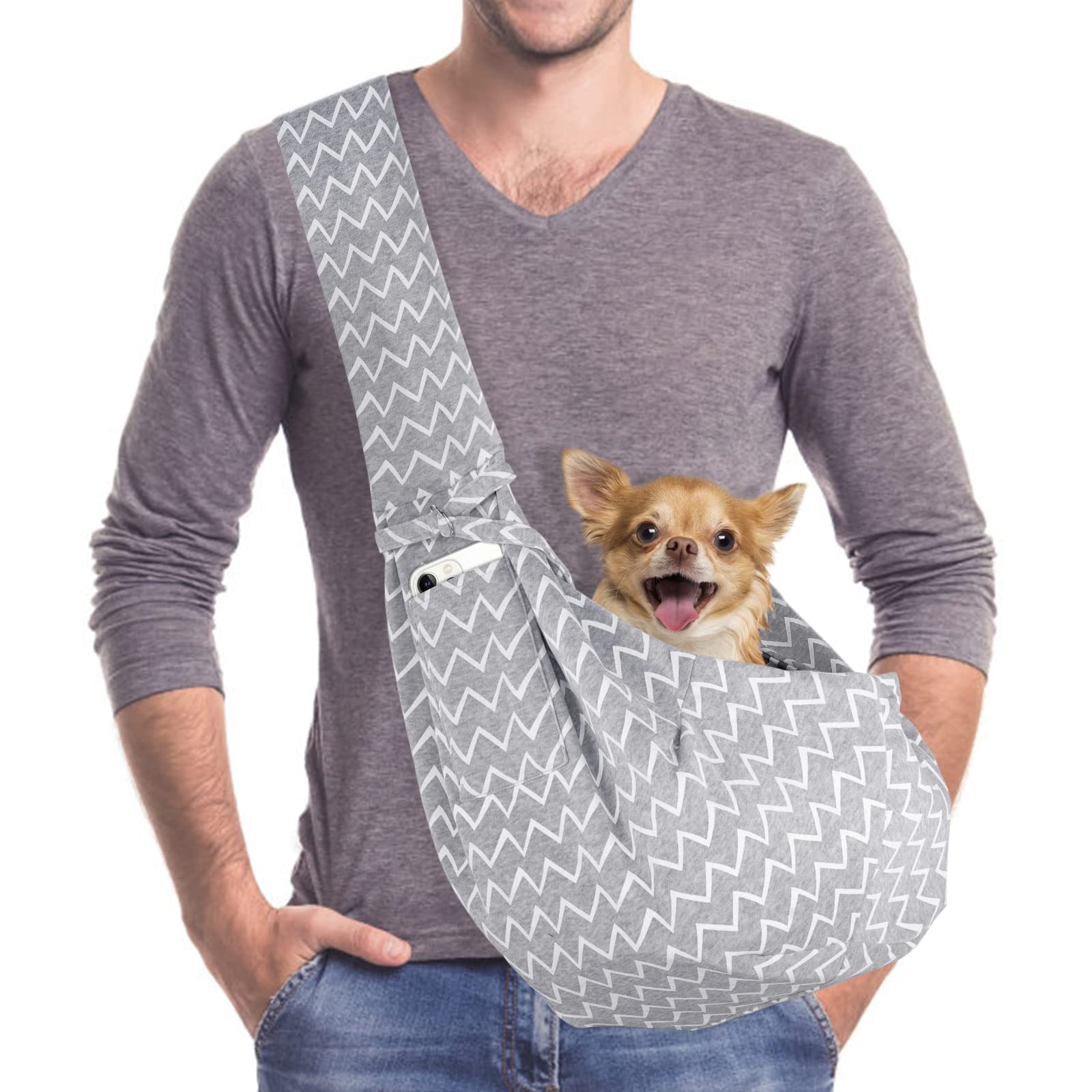 AOTWAN Puppy Dog Sling Puppy Carrier for Small Dogs Reversible Dog Carrier with 2 Pocket Puppy Carrier Sling for Walking Subway Travel(Light Gray) — image 1