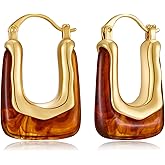 Acrylic Hoop Earrings for Women 14K Gold Plated Chunky Hoop Earrings Vintage Geometric Resin Fashion Jewelry Gifts