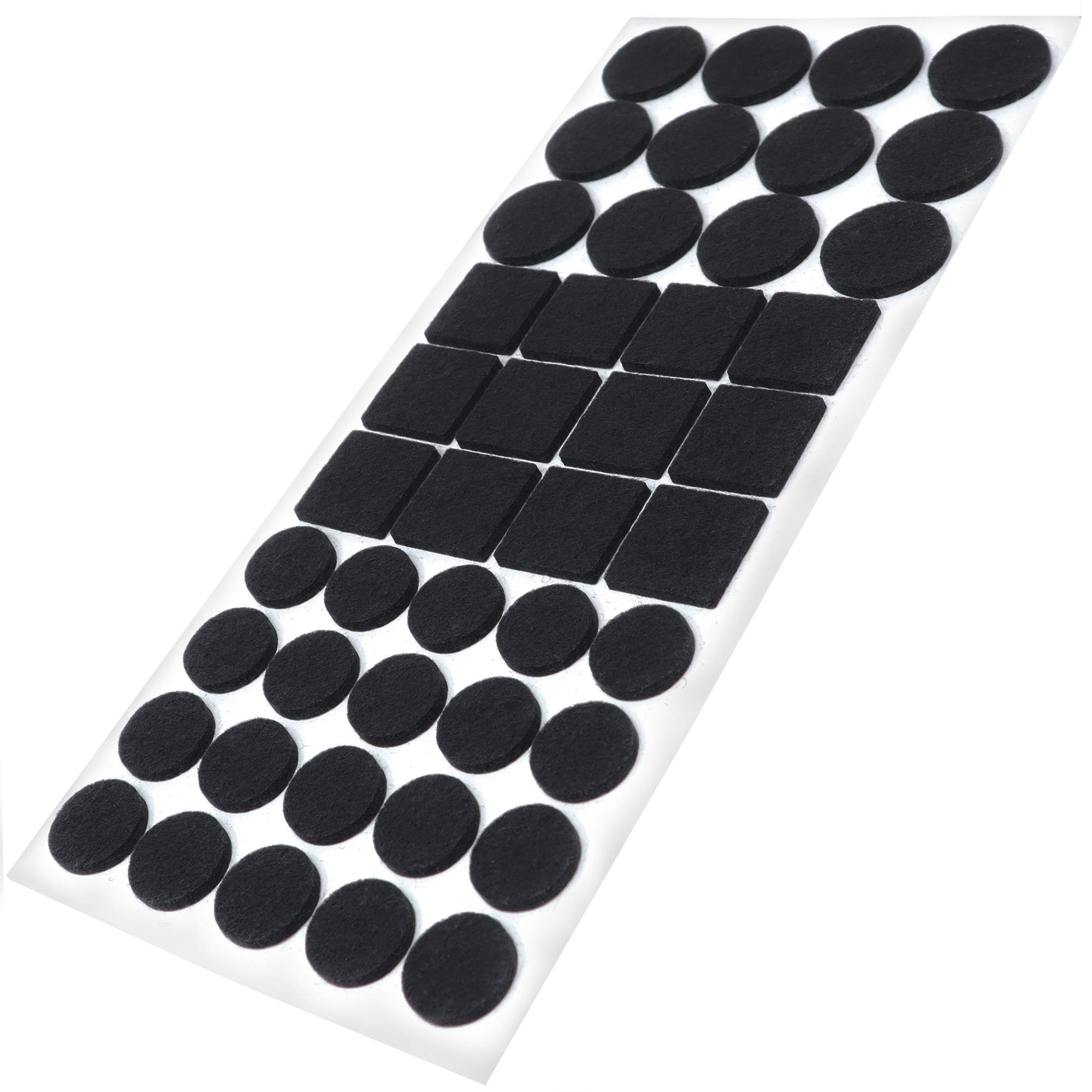 Adsamm® / 44 x self-adhesive felt pads/Black/ø 0.79'' (20 mm) / ø 1.1'' (28 mm) / 0.98x0.98'' (25x25 mm) / round, square / 0.138'' / 3.5 mm thick stick-on furniture felt glides