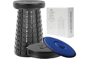 ALEVMOOM 2025 XXL 19.7" Collapsible Stool with Cushion, Capacity 1000lbs Portable Stools for Adults Heavy Duty, Adjustable Height Telescoping Folding Stool, for Outdoor Camping Travel Hiking Fishing