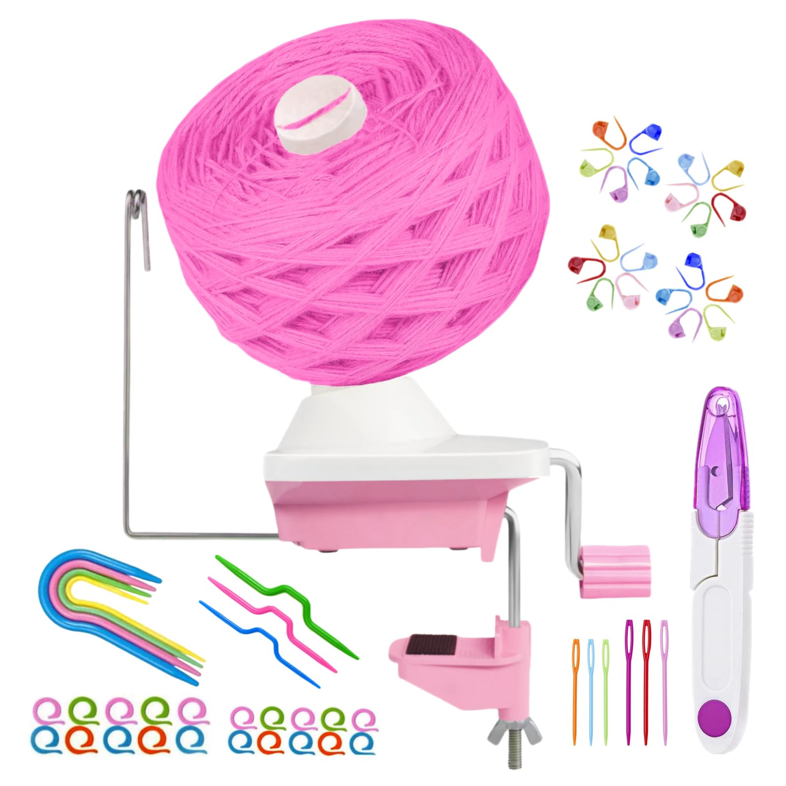 Photo 1 of ***Accessories Missing***Ayasee Yarn Ball Winder, Yarn Winder for Crocheting Spinner Knitting Hand Operated Storage + 53 Pieces Stitch Knitting Needles + 1 Pieces Scissors (Pink),