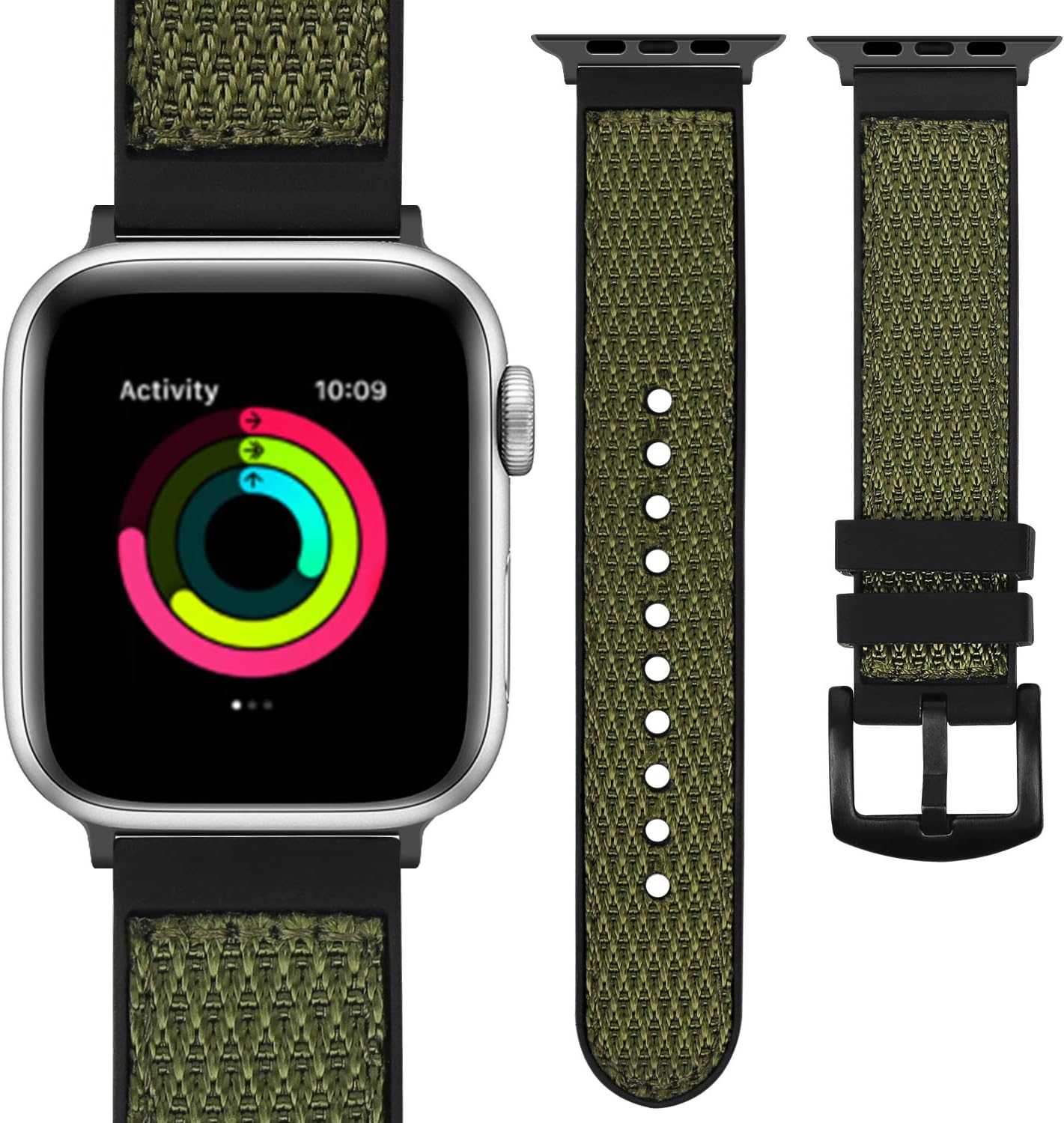 Misker Compatible with Apple Watch Band 38mm 40mm 42mm 44mm, Sweatproof Genuine Nylon and Rubber Hybrid Band Strap Compatible with iWatch Series 5 4 3 2 1