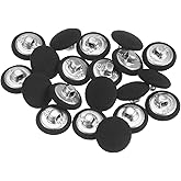 HARFINGTON 20pcs 24L Fabric Cloth Covered Button 15mm Metal Shank Round Sewing Buttons for Suits Dress Blouses, Black