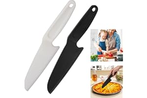 ANREAK 2 PCS Nylon Knife for Nonstick Pans, Safe Knife for Kids, Plastic Knives for Child Real Cooking, Food Grade Nylon Heat-resistant up to 428℉/220℃ (2-Comb-Black-White)