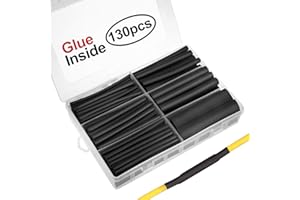 130pcs 3:1 Dual Wall Adhesive Heat Shrink Tubing Kit, 6 Sizes (Diameter): 1/2, 3/8, 1/4, 3/16, 1/8, 3/32 inch, Premium Wire Cable Sleeve Tube Assortment with Storage Case for DIY by MILAPEAK (Black)