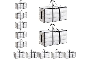 12 Pack-Extra Large Heavy Duty Moving Bags - Waterproof Storage Totes with Handles & Zippers, Foldable for College Dorm, Stor