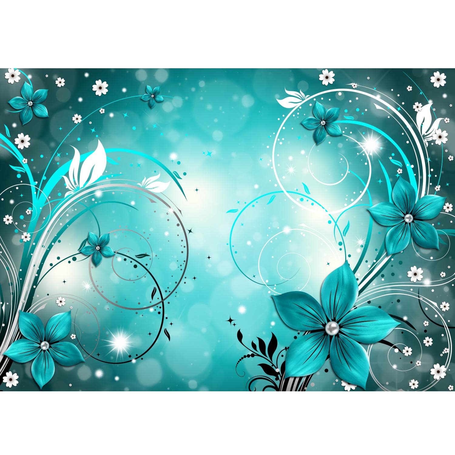 Runa Art Photo Wallpaper Flowers Abstract Modern Non-Woven Living Room Bedroom Wall Decoration - Made in Germany - Turquoise 9205010a