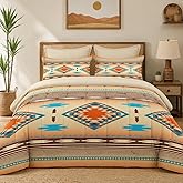 Pamnest Queen Comforter Set with Sheets, 7 Pieces Southwest Western Bedding | Bed in A Bag for All Season, Geometric Mexico Stripe for Kids and Adults, 2 Pillowcases &amp; 2 Shams