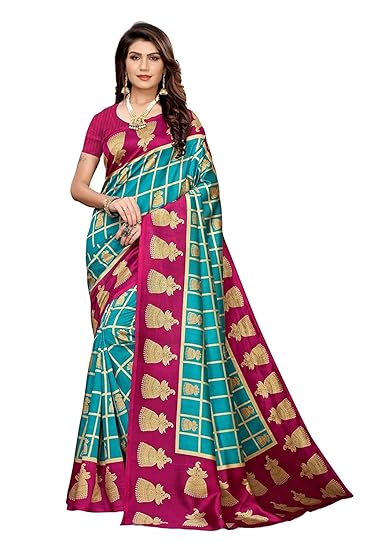 TDC Games silk with blouse piece Saree (Cheks Jumka, Free Size)