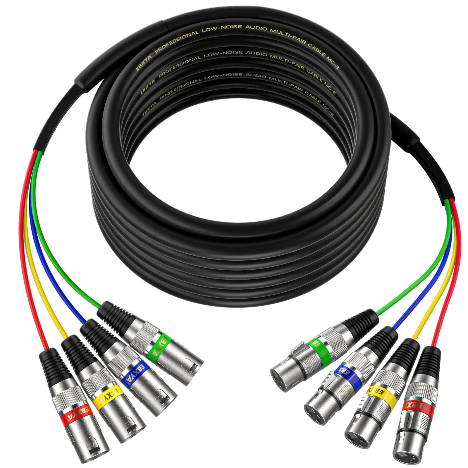 EBXYA 50 Ft 4 Channel XLR Snake Cable - 4 Colored