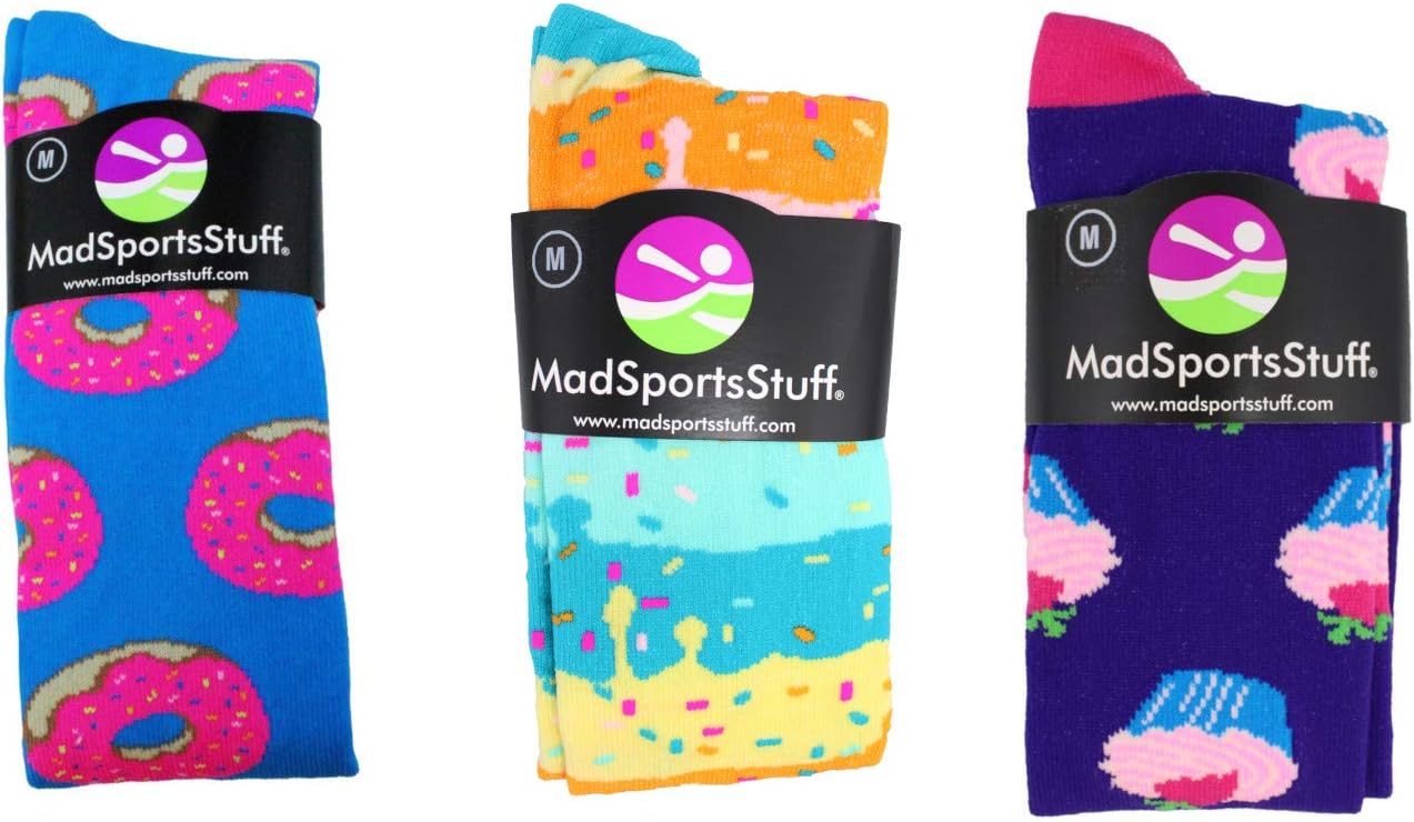 MadSportsStuff Donut Over The Calf Socks (Paradise Blue/Neon Pink, Small) : Clothing