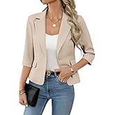 ELLEVEN Women's 3/4 Sleeve Blazer, Lightweight Slim Fit Suit Business Casual Jacket for Work