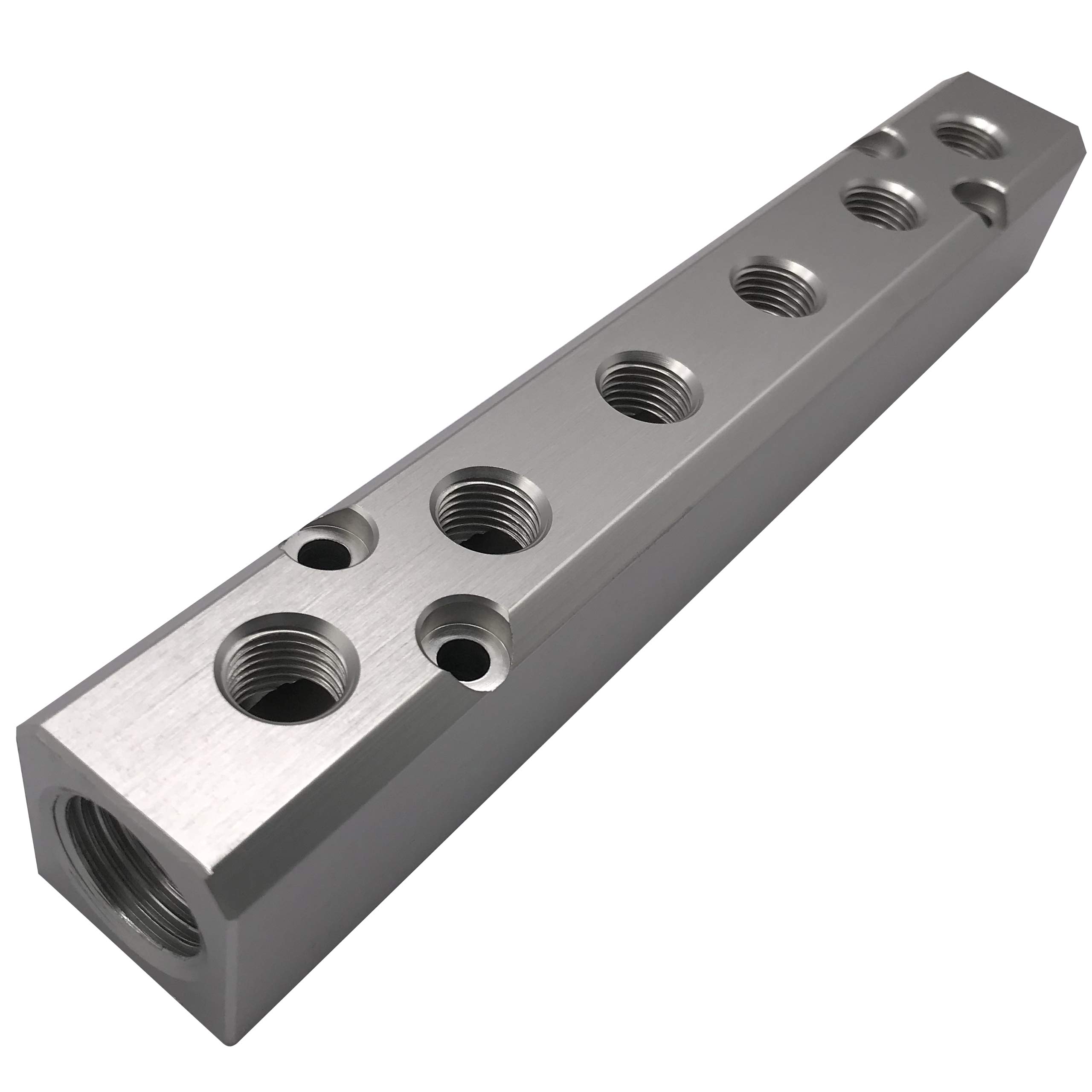 6 Way Pneumatic Manifold Air Distribution Block, G1/2 Supply Port, G1/4-Inch Output Port, Aluminum Alloy