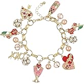 Madison Tyler Valentines Day Charms Gold Plated Rose Bracelet for Women | Pave Rhinestone Heart | Red Rose Imitation Pearl Charms Jewelry for Her | Couples Gifts Valentine's Day