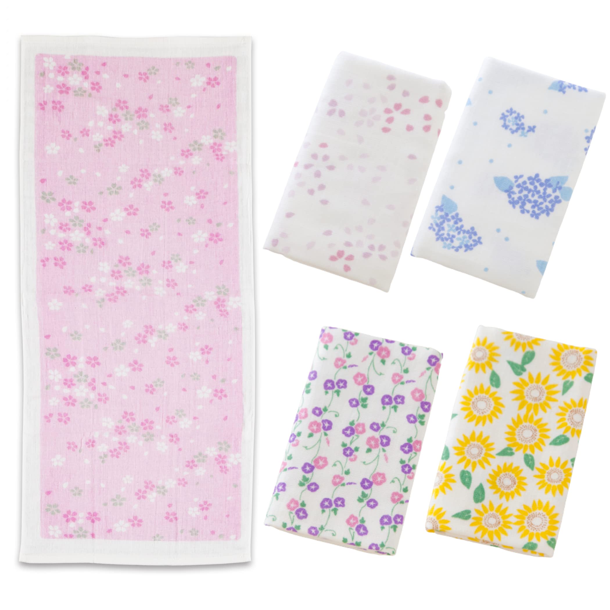 NOREN Hand Towel washcloth Gauze (Japanese floral pattern 5set) Japanese Senshu Towel quick dry towel soft