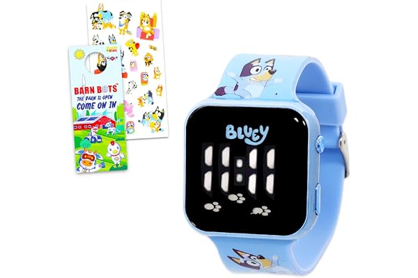 Bluey Watch for Kids Ages 4-8 - Bundle with a Digital Watch and Bingo Straps Plus Stickers | Easy to Read Wristwatch for Kids