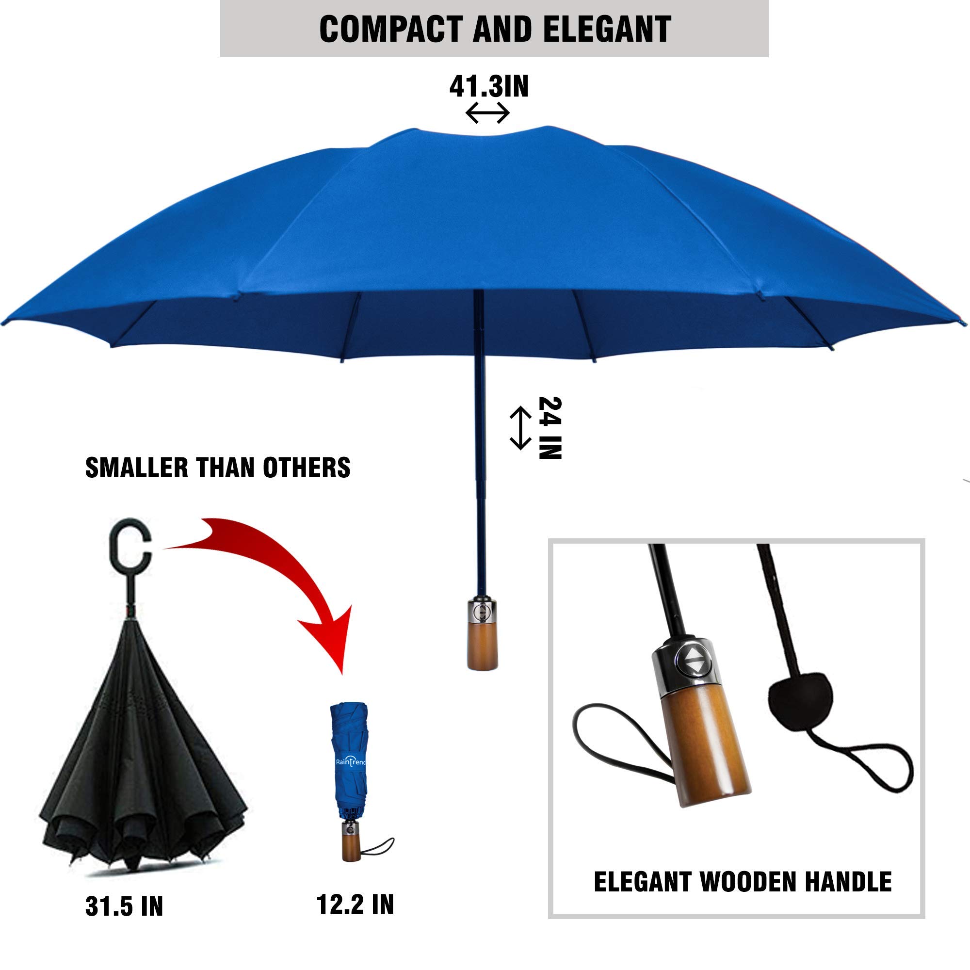 Inverted Umbrella Windproof Automatic Lightweight - Large Canopy with Compact Folding Umbrellas for Rain, Travel Auto Open and Close, Strong Reverse Umbrella, Blue