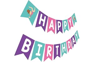 SILVIMA Gymnastics Birthday Banner, Gymnast Happy Birthday Sign, Pink Purple Bday Party Decoration for Girl…