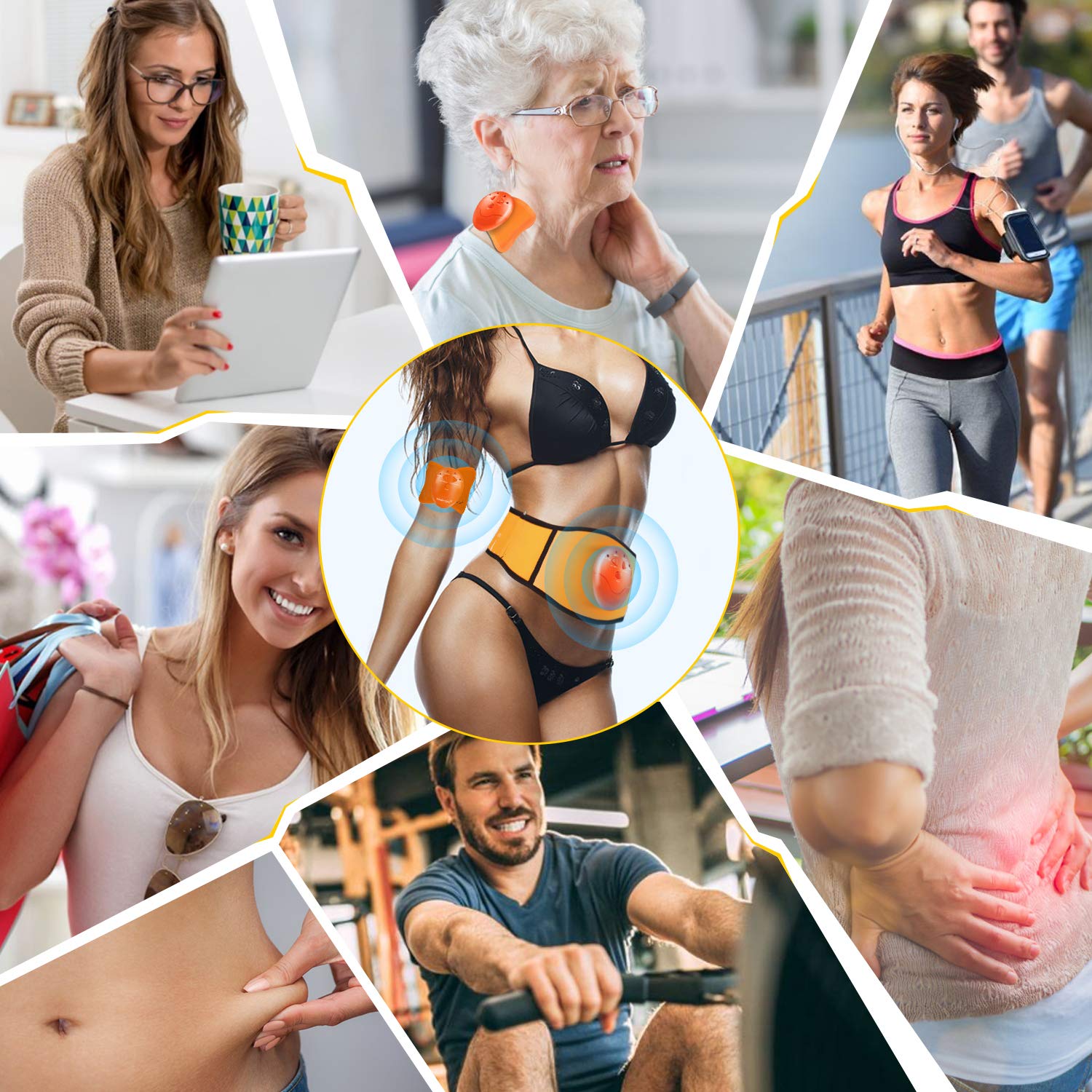 Abs Stimulator EMS Muscle Stimulator Abdominal Muscle Trainer Portable Abs Trainer Belt Electric Muscle Toner Smart Muscle Trainer for Home Office Men Women Abdomen Leg Arm Training with Scale in Centimetres