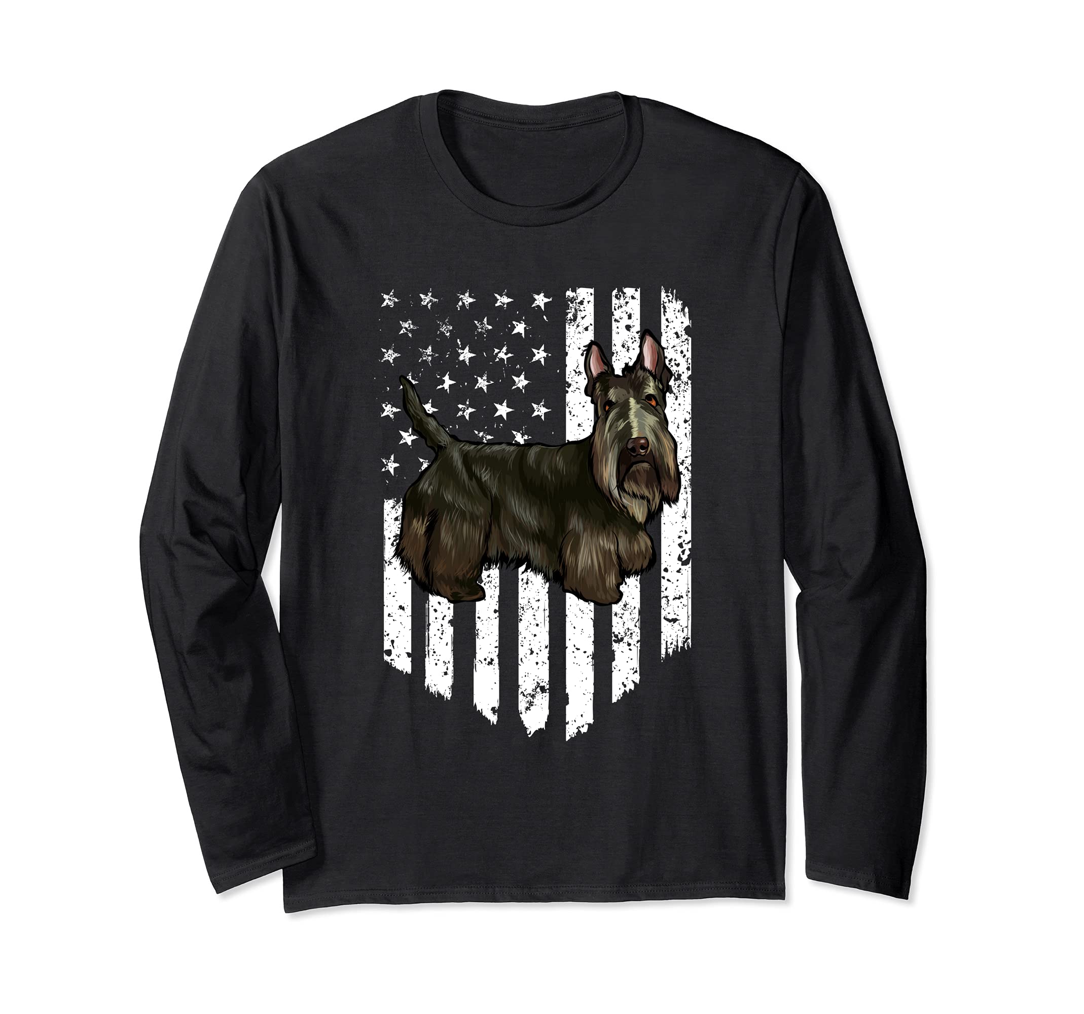 Black White American Flag Scottish Terrier 4th Of July USA Long Sleeve T-Shirt
