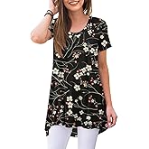 POPYOUNG Women's Summer Long Tunic Top To Wear With Leggings Short Sleeve Shirt Loose Fit Dressy