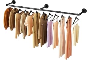 UlSpeed Wall Mounted Clothes Rack 72.5in, Industrial Pipe Clothing Racks Wall Mount, Heavy Duty Detachable Iron Garment Bar, Saving Space, Multi-Purpose Hanging Rod for Bedroom, Laundry Room, 1 Pack