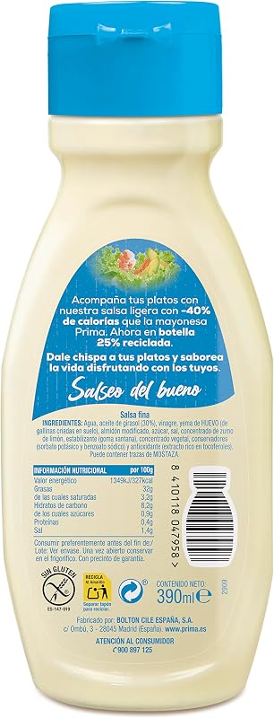 Maionese leve feita com 100% ovos de Espanha. 390 ml